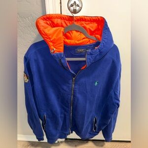 POLO RALPH LAUREN Hoodie Sweat Jacket Crest Logo Patch Blue/Orange GATOR Sz XXL